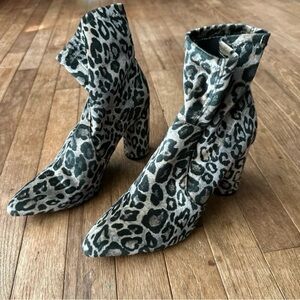 a new day Gray Leopard Print Pointed Toe Block Heel Ankle Boots
